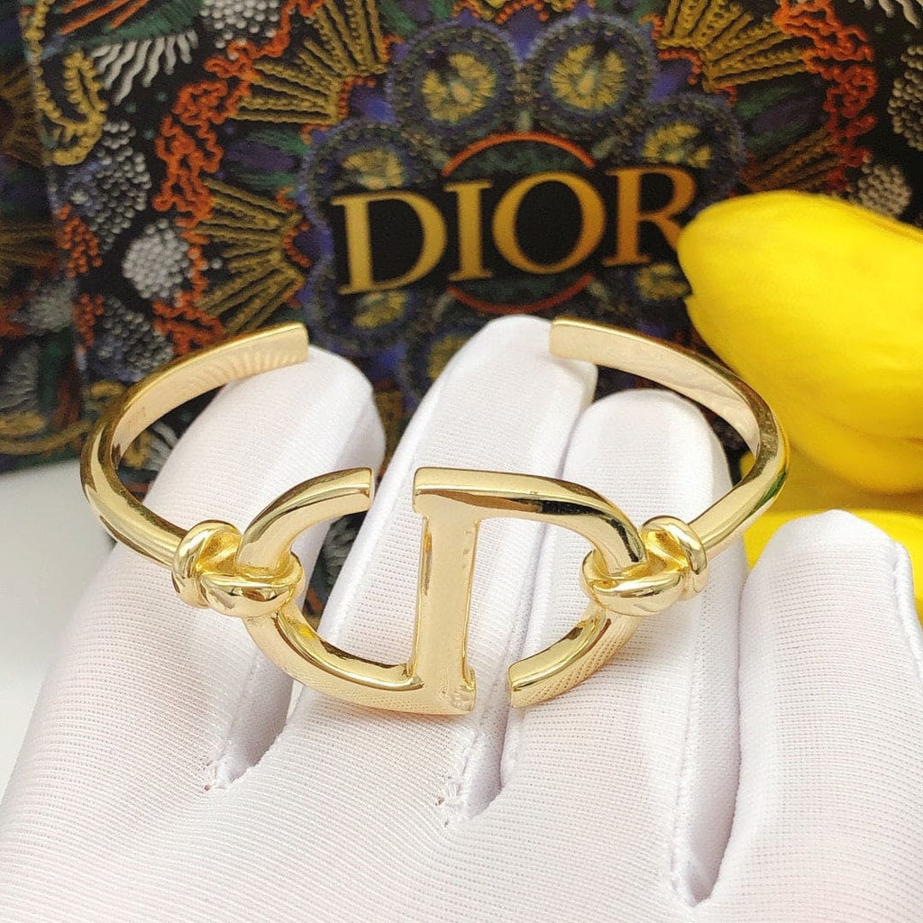 18K Dior Navy Logo Bangle Open Cuff Bracelet