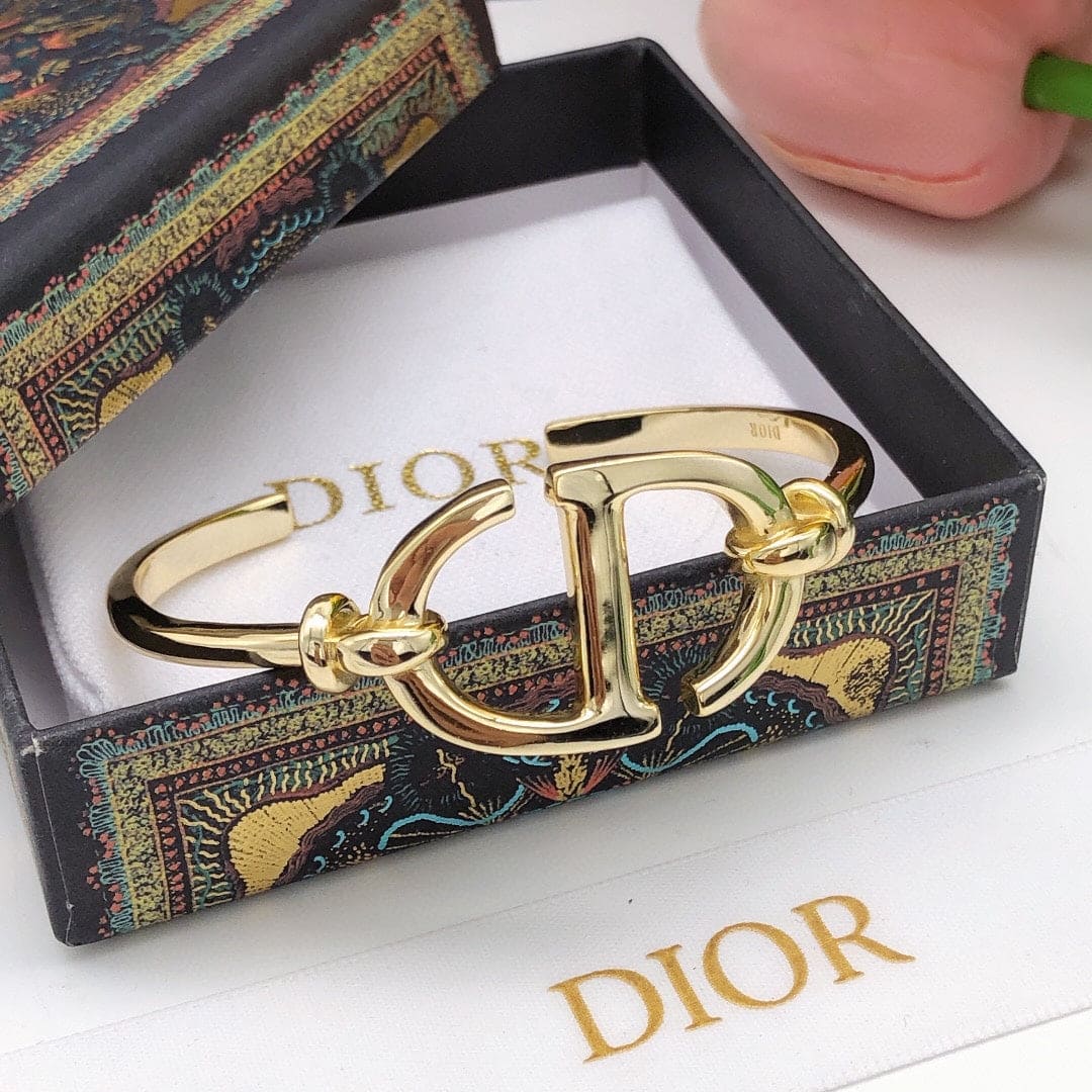 18K Dior Navy Logo Bangle Open Cuff Bracelet