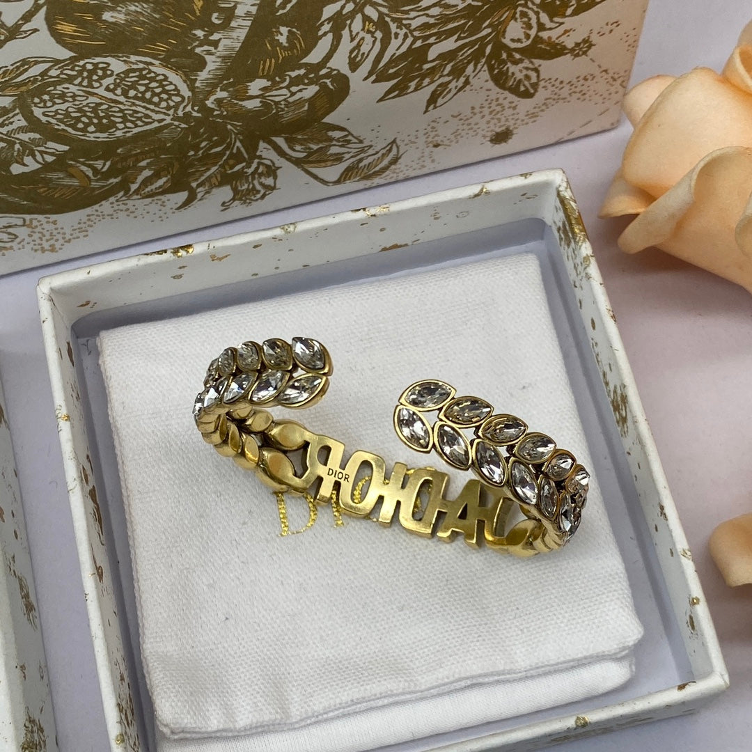 18K Dior Crystal Open Cuff Bracelet