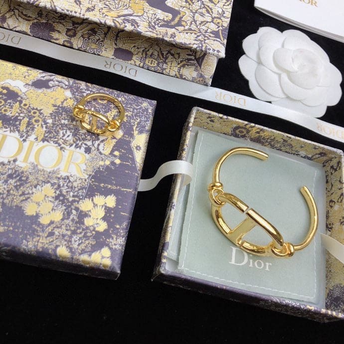 18K Dior Navy Logo Bangle Open Cuff Bracelet