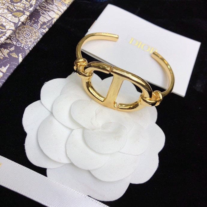 18K Dior Navy Logo Bangle Open Cuff Bracelet