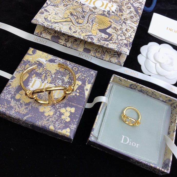 18K Dior Navy Logo Bangle Open Cuff Bracelet