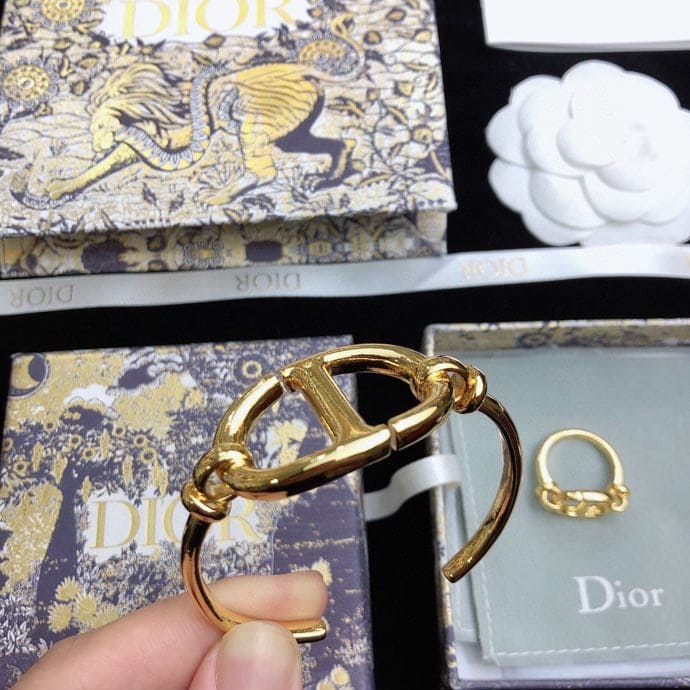 18K Dior Navy Logo Bangle Open Cuff Bracelet