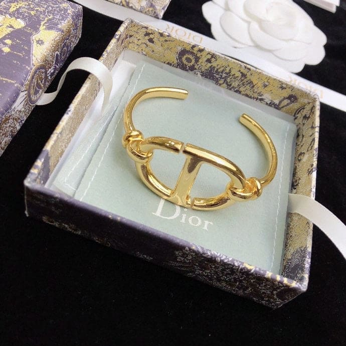 18K Dior Navy Logo Bangle Open Cuff Bracelet
