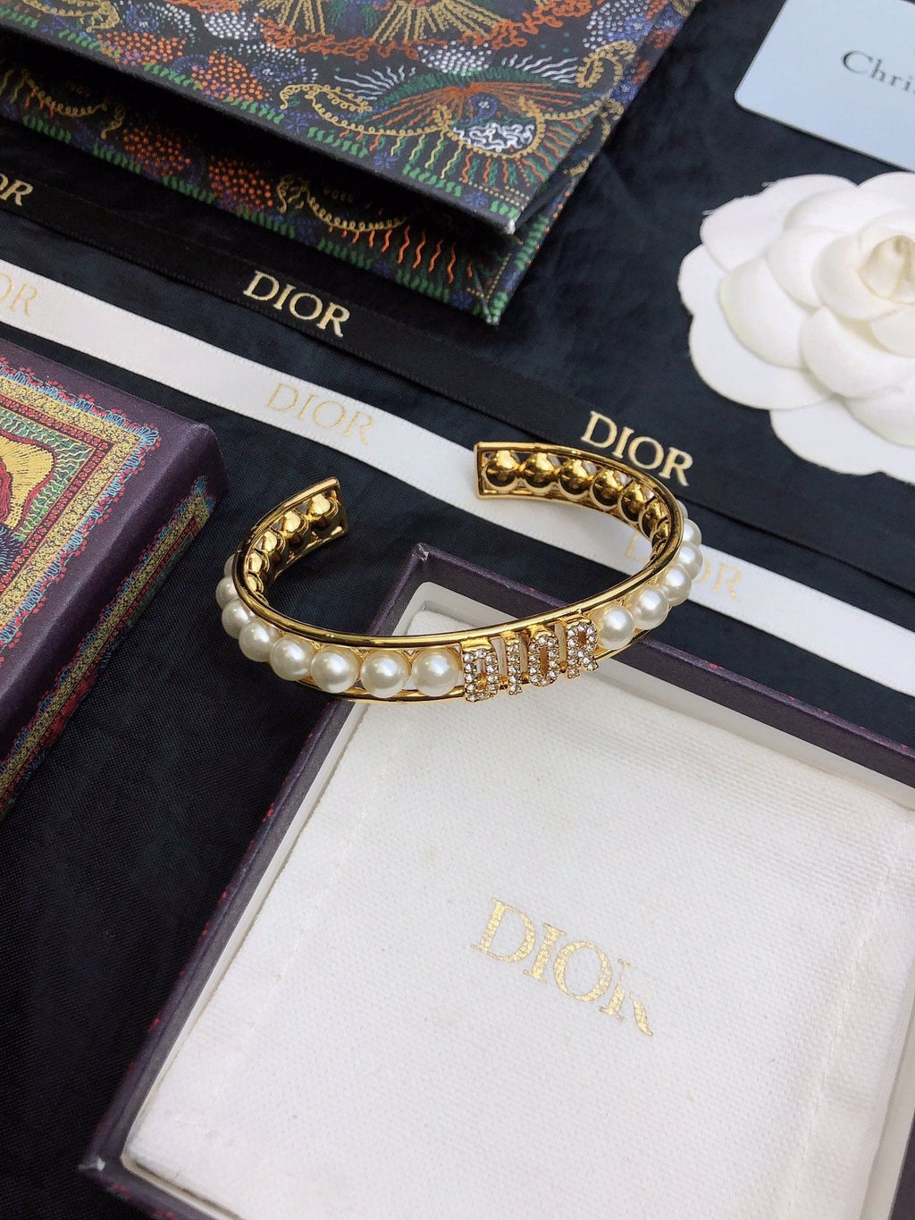 18K Dior Pearl Open Cuff Bracelet