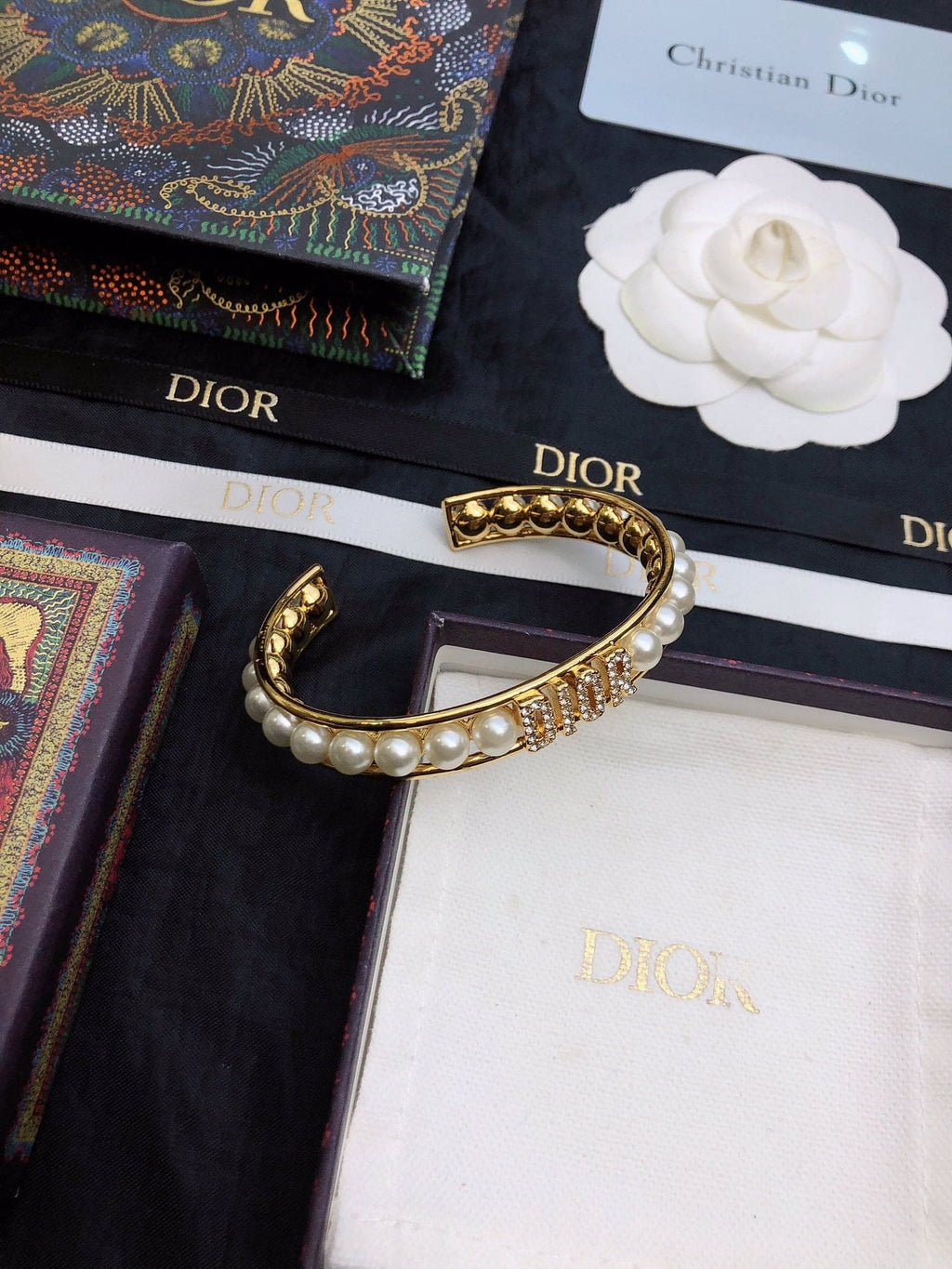 18K Dior Pearl Open Cuff Bracelet