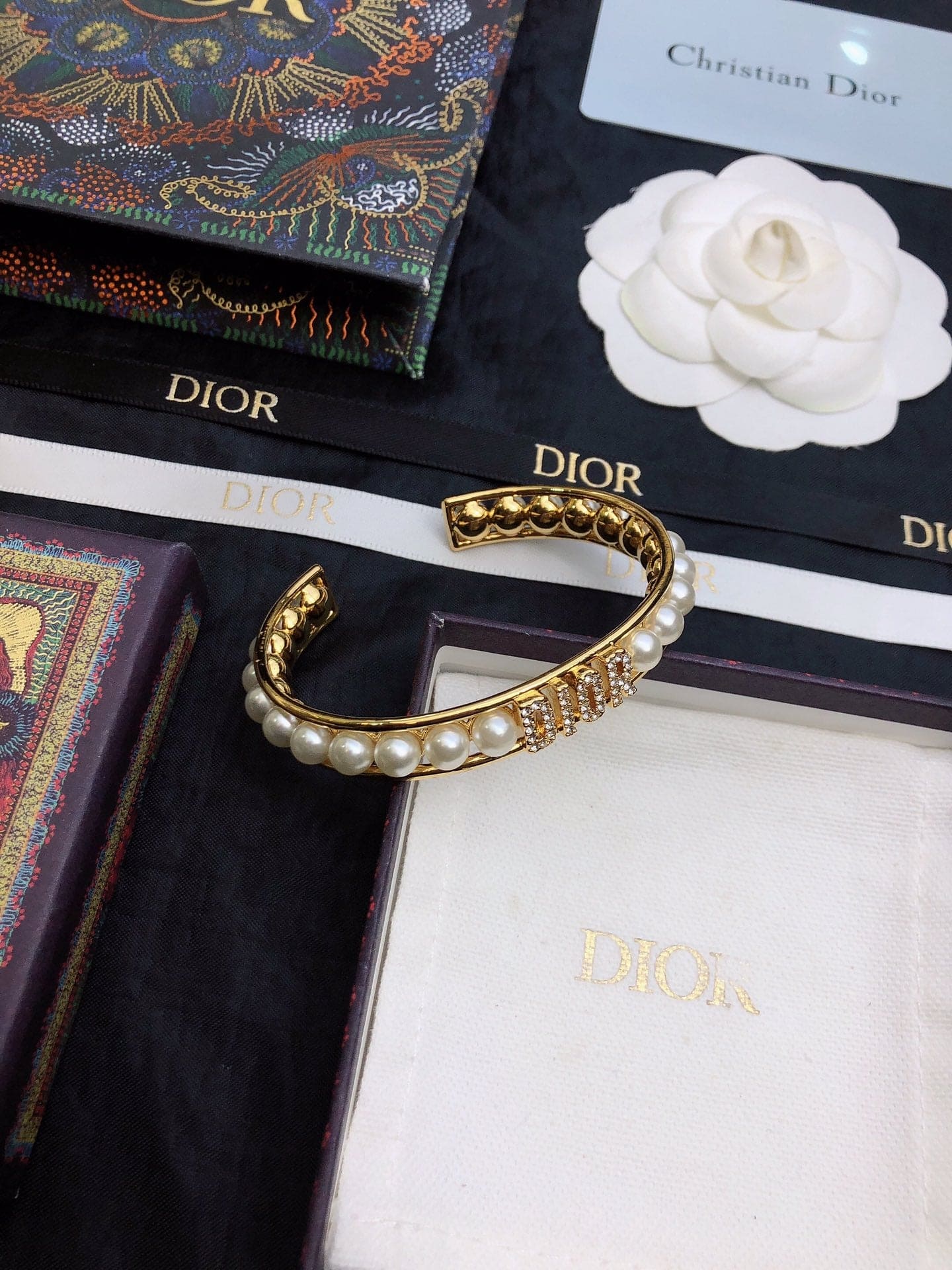 18K Dior Pearl Open Cuff Bracelet