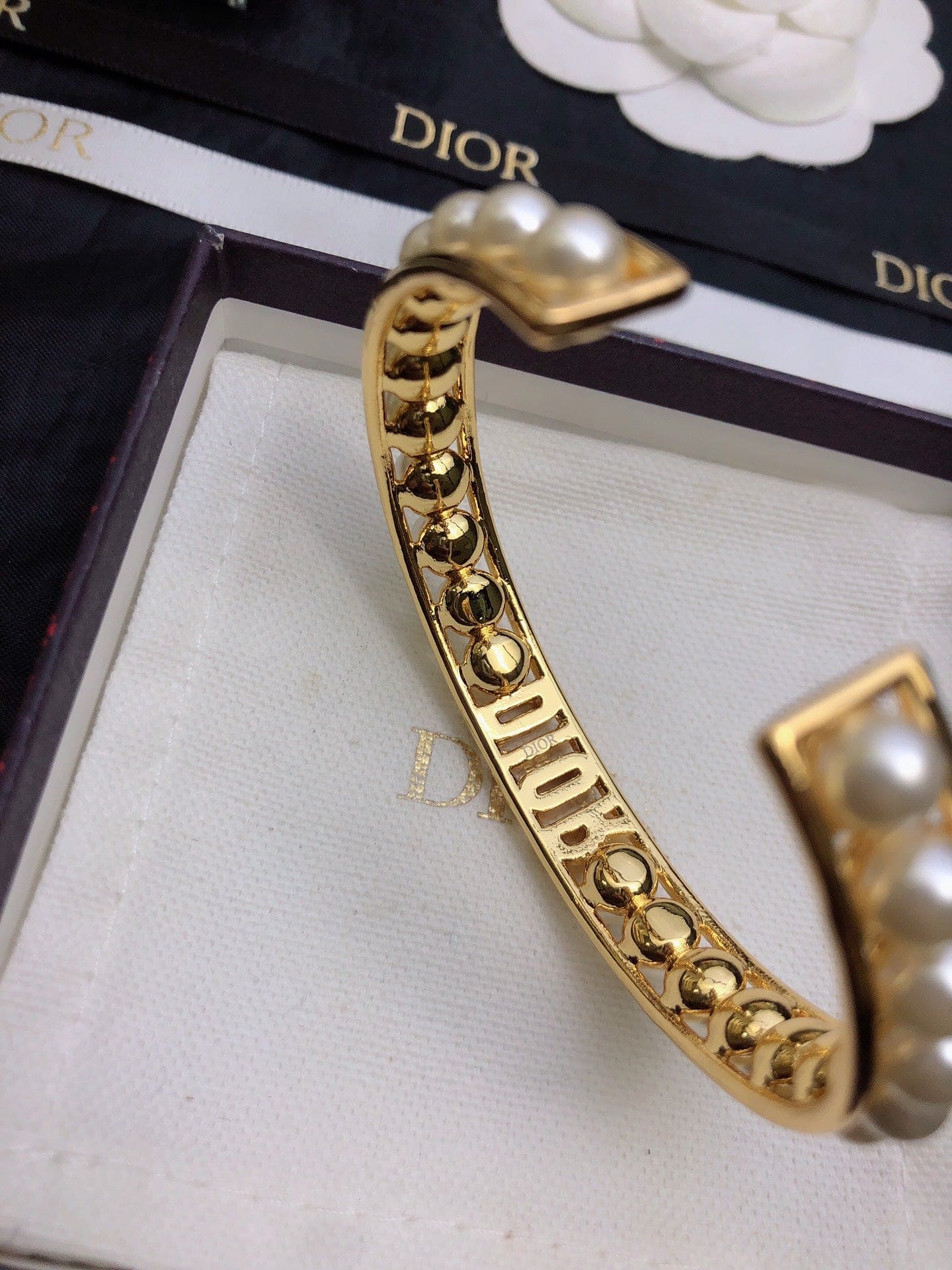 18K Dior Pearl Open Cuff Bracelet