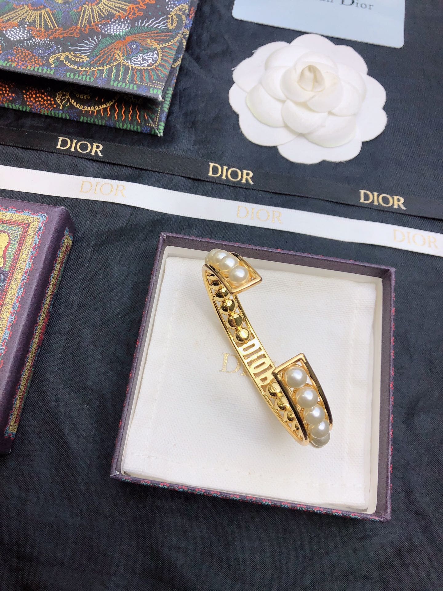 18K Dior Pearl Open Cuff Bracelet