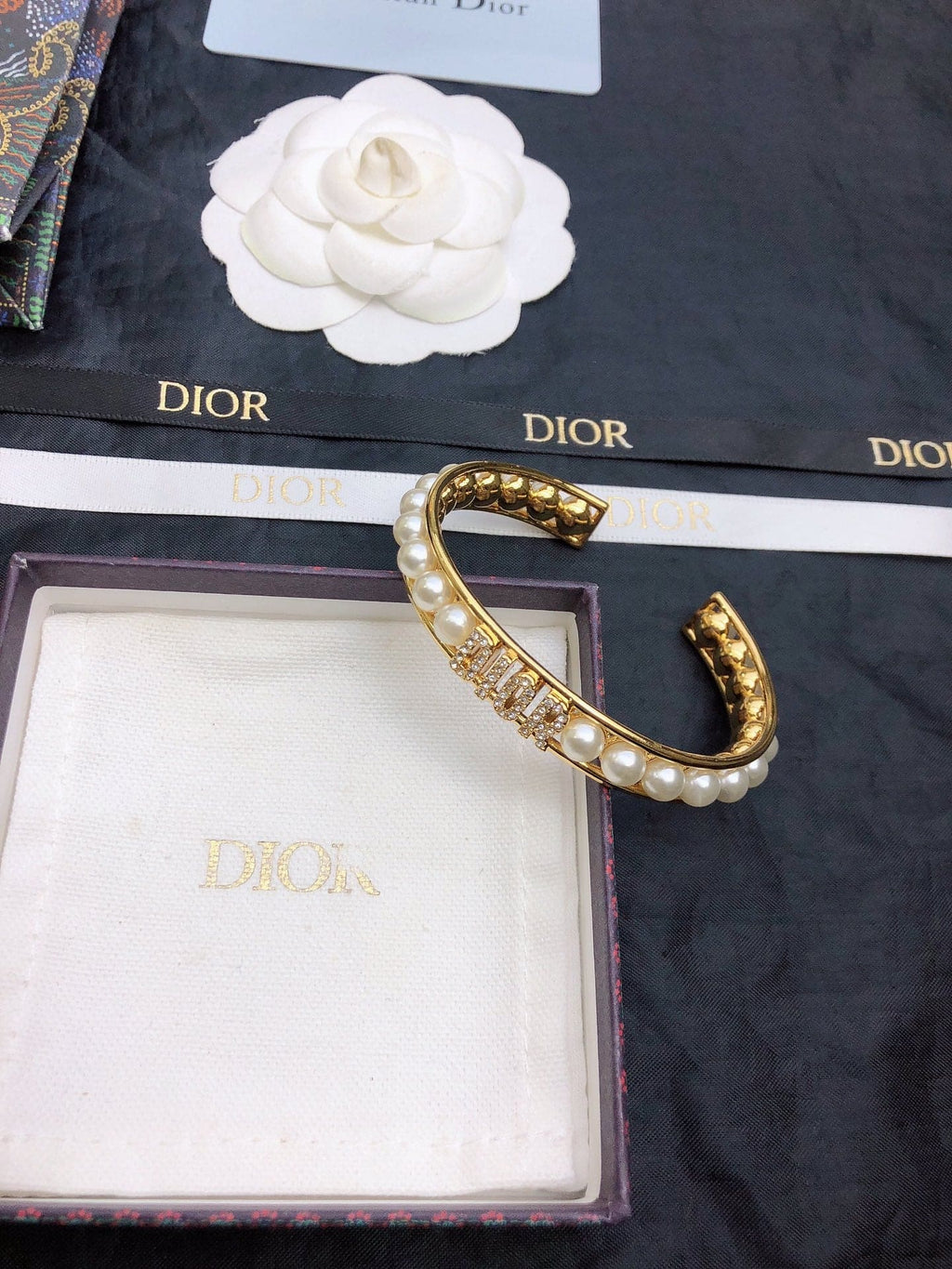 18K Dior Pearl Open Cuff Bracelet