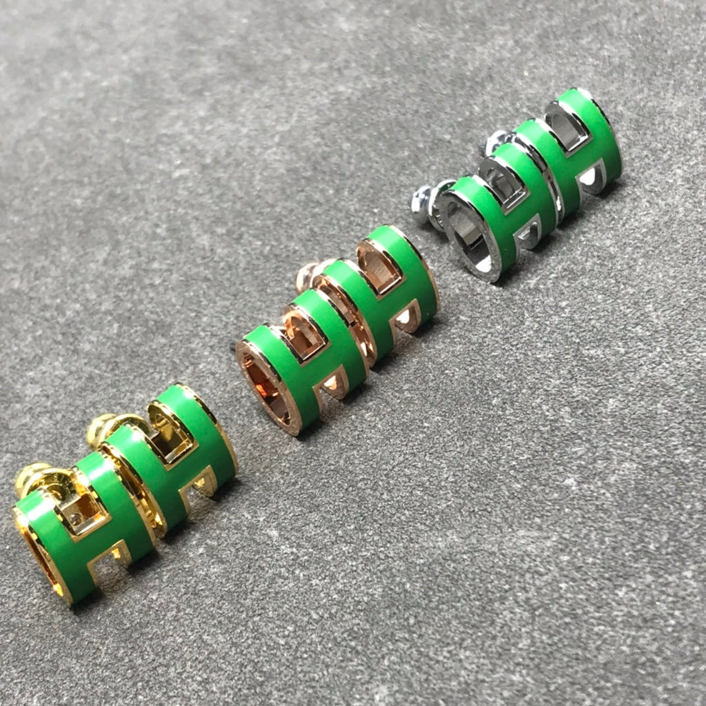 18K Mini Pop Hermes Green Earrings