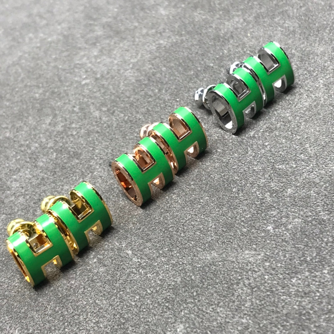 18K Mini Pop Hermes Green Earrings
