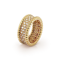 18K Van Cleef & Arpels Yellow Gold Perlee Diamonds 3 Row Ring