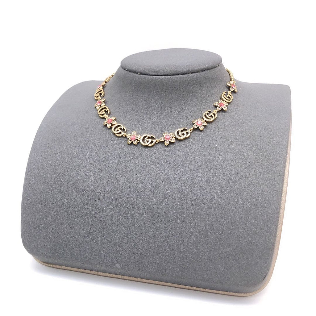 18K Gucci Interlocking G Red Flowers Necklace