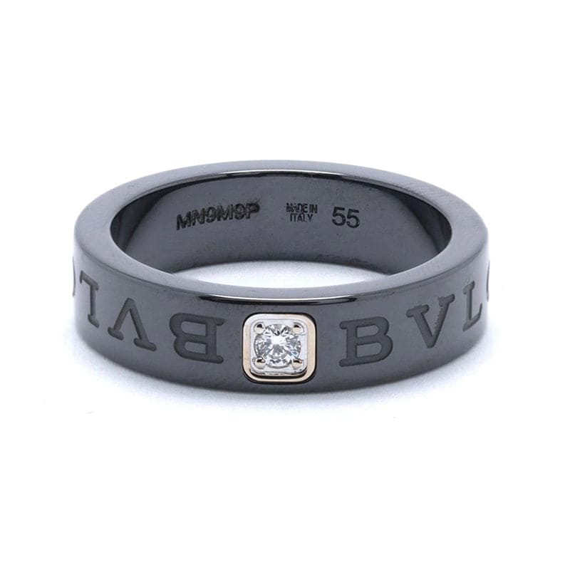 18K BVLGARI White Gold BV Black Ceramic Diamond Ring