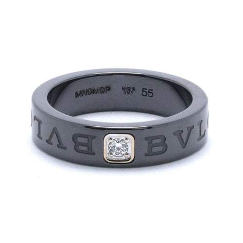 18K BVLGARI White Gold BV Black Ceramic Diamond Ring
