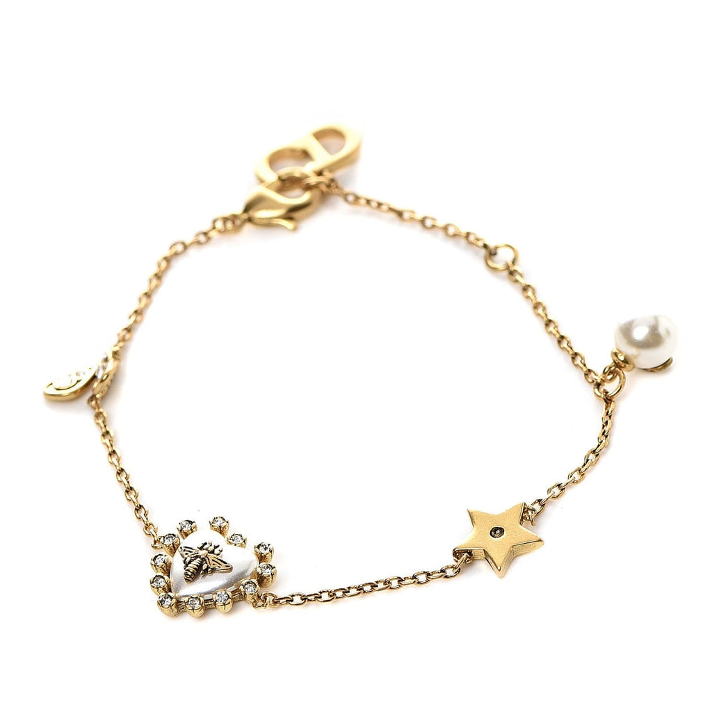 18K Dior Crystal Heart Station Charms Bracelet