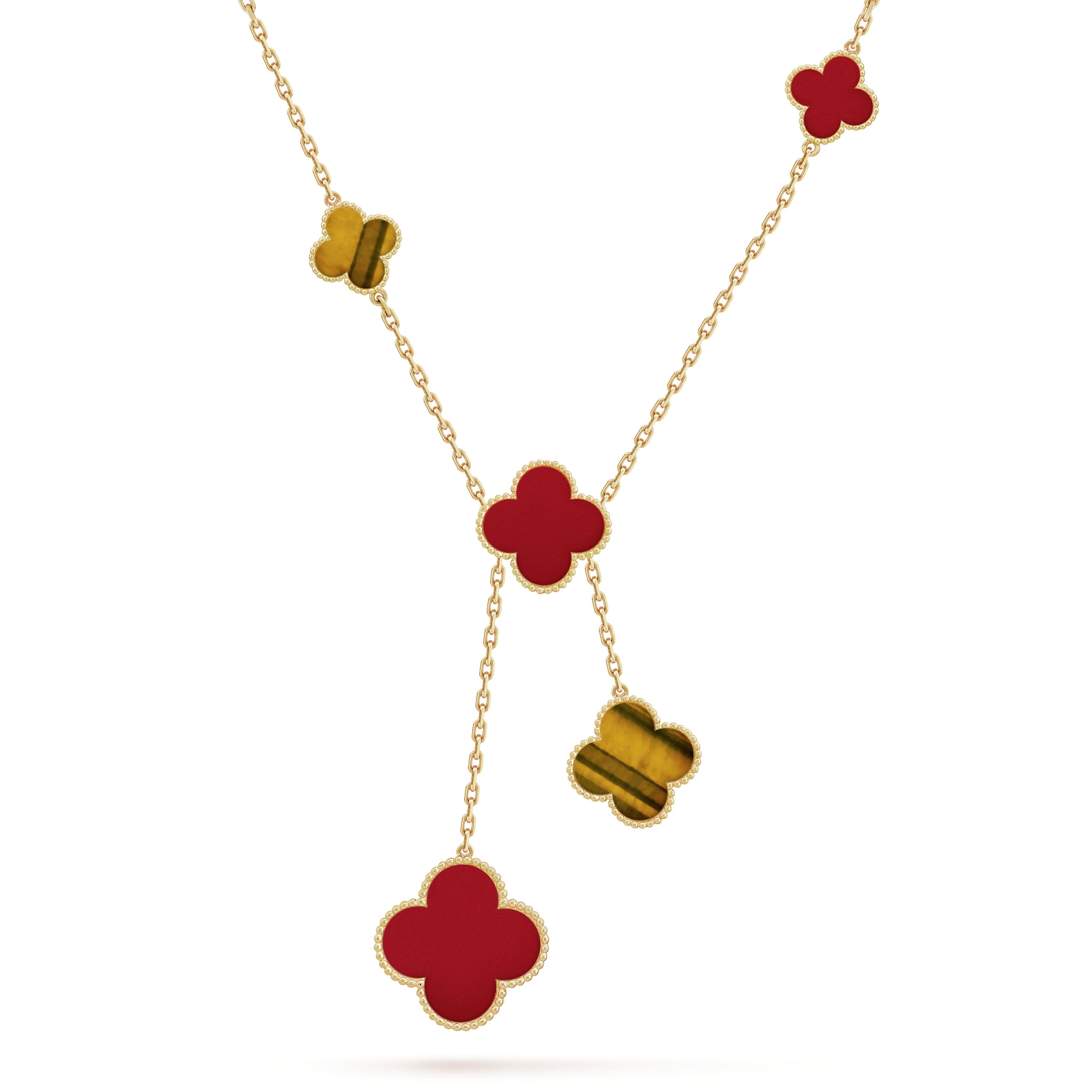 18K Van Cleef & Arpels Magic Alhambra Six Motifs Carnelian Clover Necklace