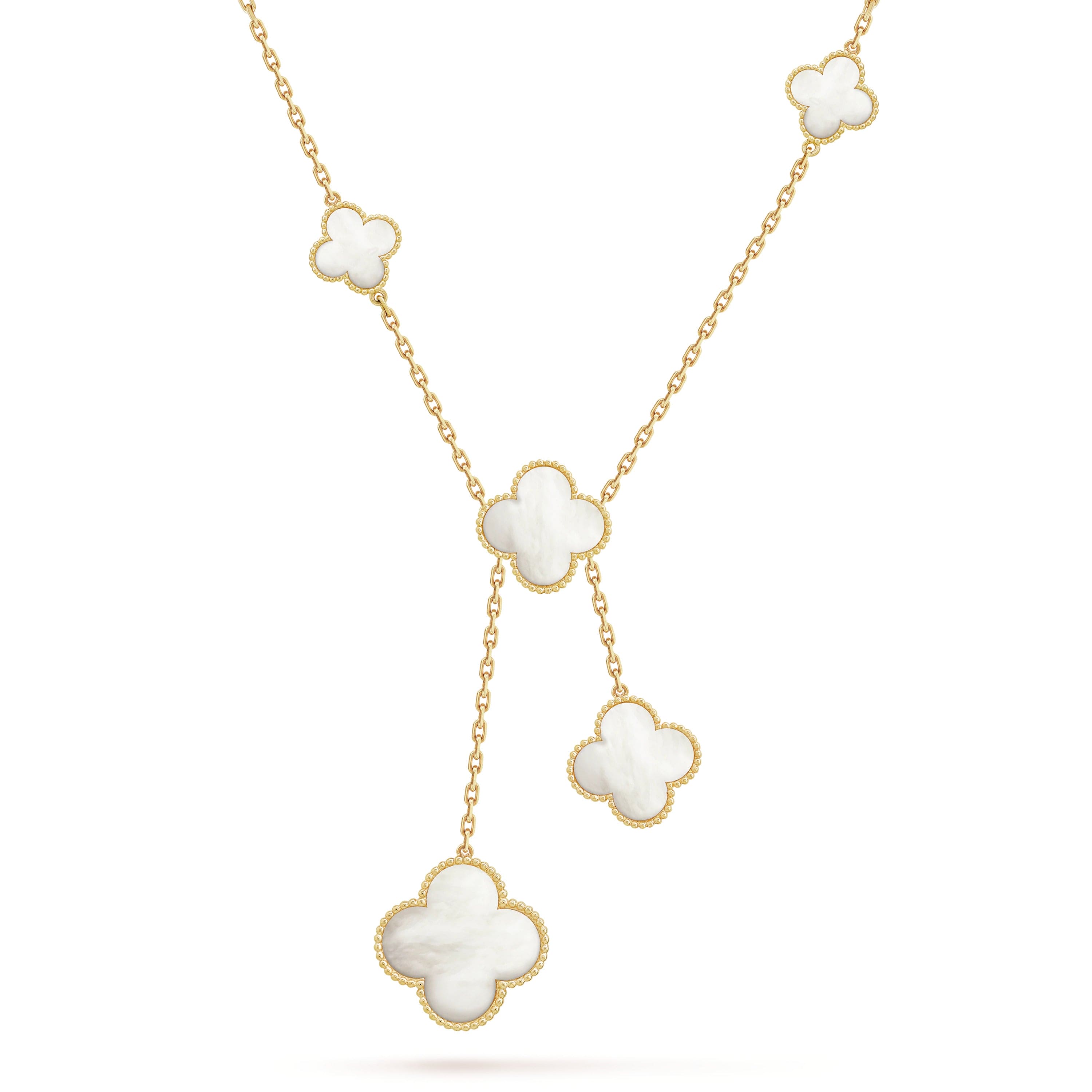 18K Van Cleef & Arpels Magic Alhambra Six Pearls Motifs Clover Necklace