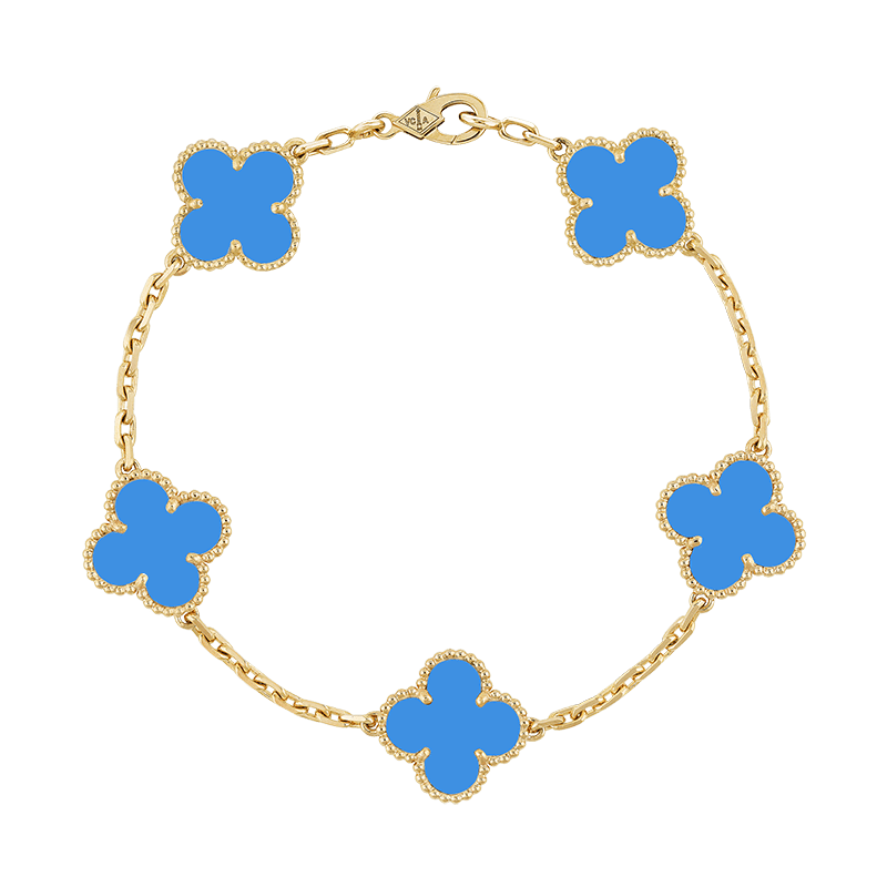 18K Van Cleef & Arpels Vintage Alhambra Five Motifs Agate Clover Bracelet