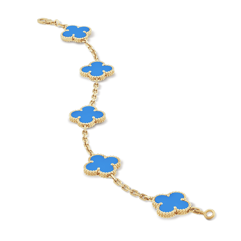 18K Van Cleef & Arpels Vintage Alhambra Five Motifs Agate Clover Bracelet