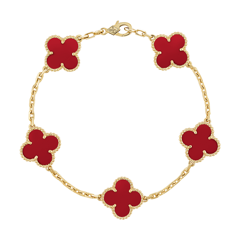 18K Van Cleef & Arpels Vintage Alhambra Five Motifs Carnelian Clover Bracelet