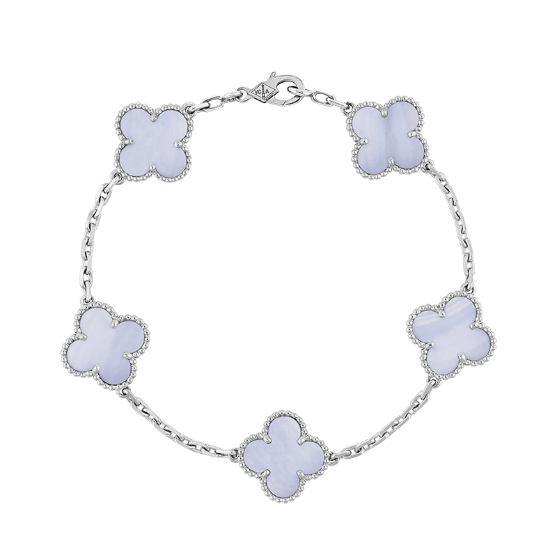 18K Van Cleef & Arpels Vintage Alhambra Five Motifs Chalcedony Clover Bracelet