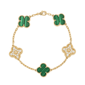 18K Van Cleef & Arpels Vintage Alhambra Five Motifs Malachite Diamonds Clover Bracelet