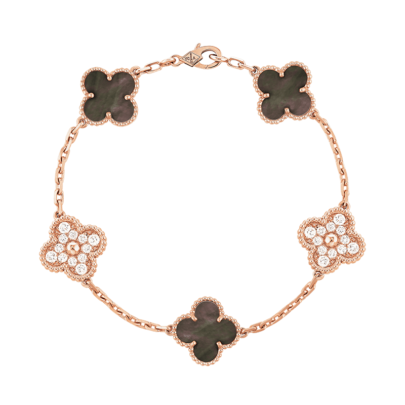 18K Van Cleef & Arpels Vintage Alhambra Five Motifs Pearl Clover Bracelet