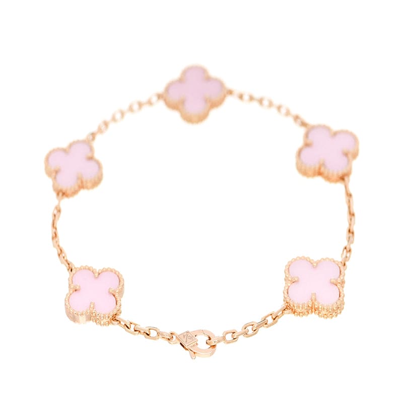 18K Van Cleef & Arpels Vintage Alhambra Five Motifs Pink Opal Clover Bracelet