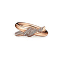 18K Tiffany Rose Gold T Knot Double Row Diamonds Ring