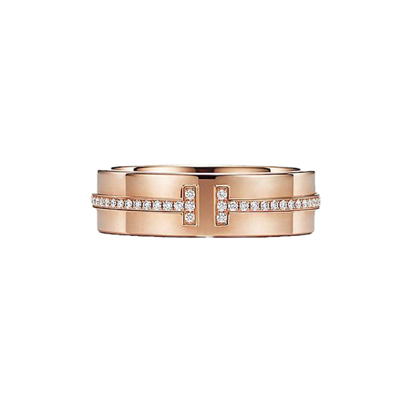18K Tiffany Rose Gold T Narrow Diamond Ring