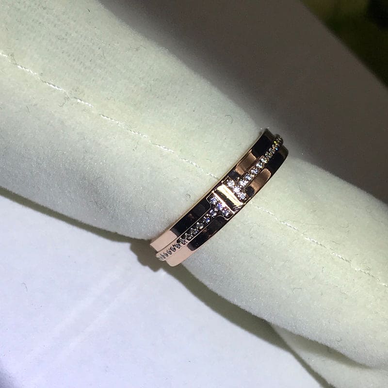 18K Tiffany Rose Gold T Narrow Diamond Ring