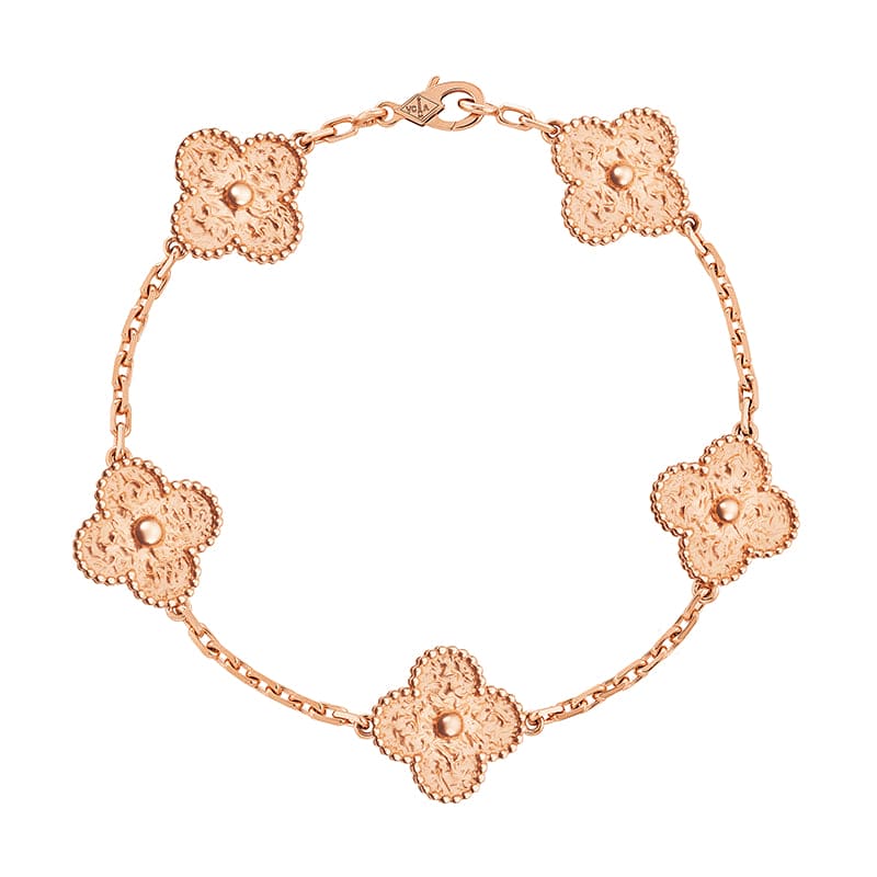 18K Van Cleef & Arpels Rose Gold Five Motifs Clover Bracelet