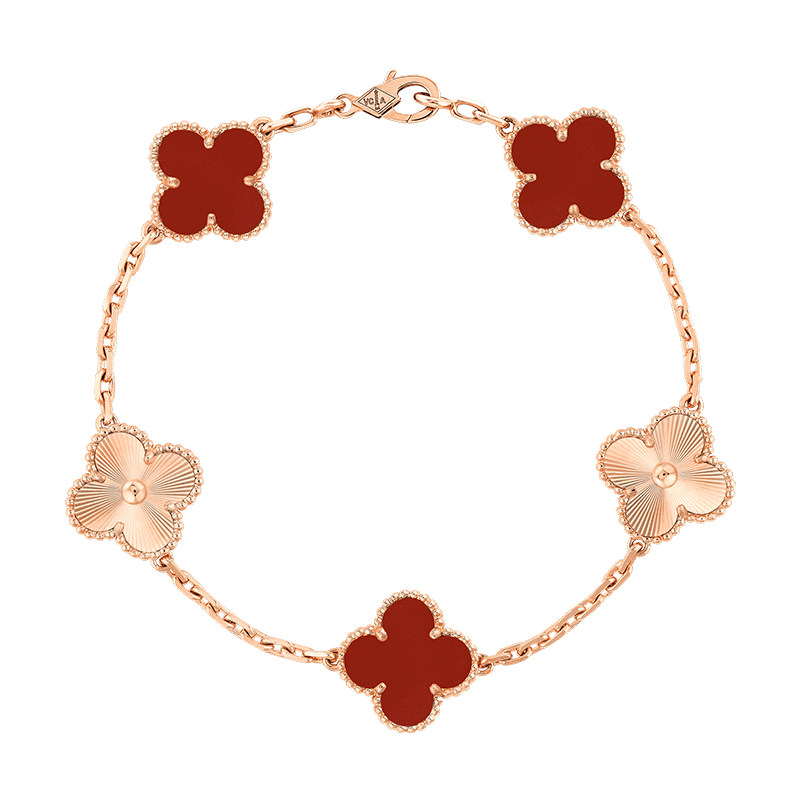 18K Van Cleef & Arpels Vintage Alhambra Five Motifs Carnelian Clover Bracelet