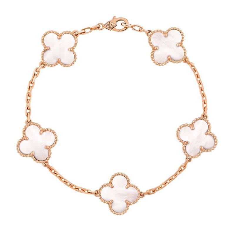18K Van Cleef & Arpels Vintage Alhambra Five Motifs Pearl Clover Bracelet