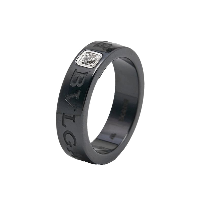 18K BVLGARI White Gold BV Black Ceramic Diamond Ring
