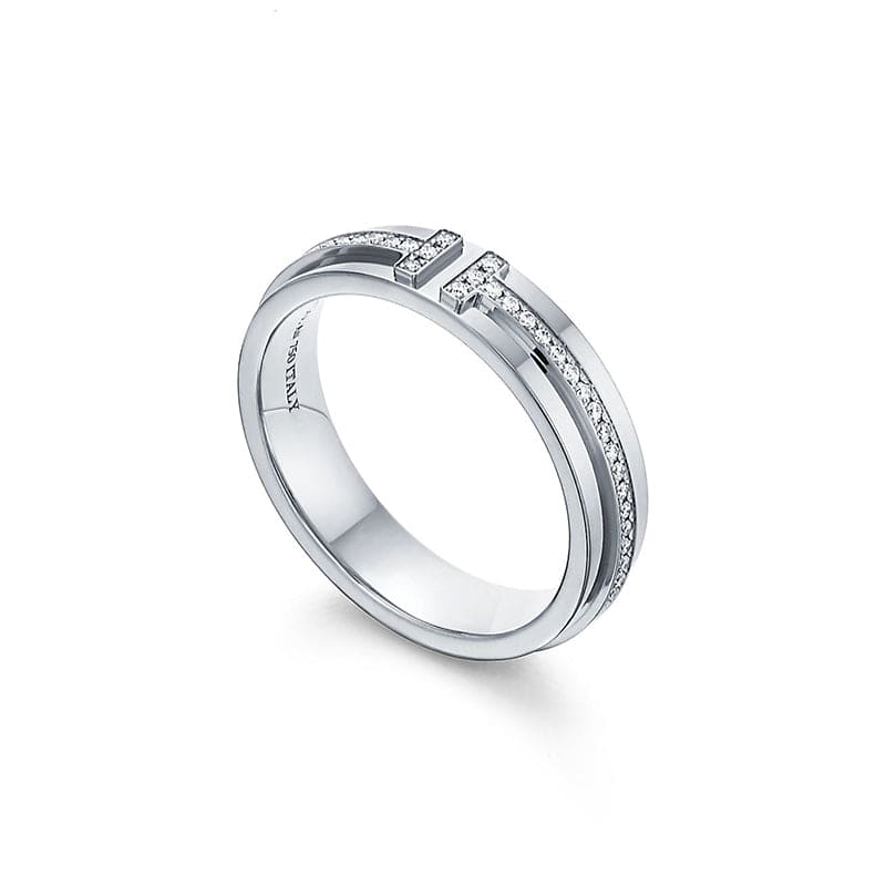 18K Tiffany White Gold T Narrow Diamond Ring