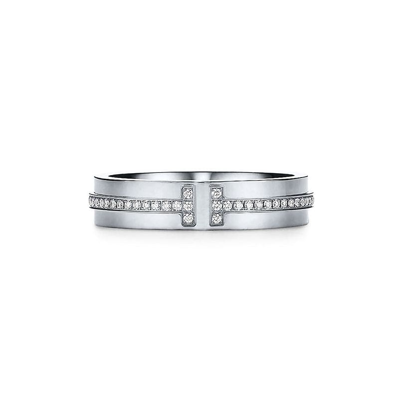 18K Tiffany White Gold T Narrow Diamond Ring