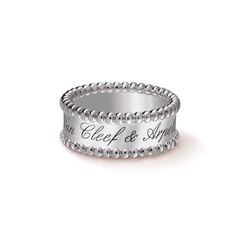 18K Van Cleef & Arpels White Gold Perlee Signature Ring