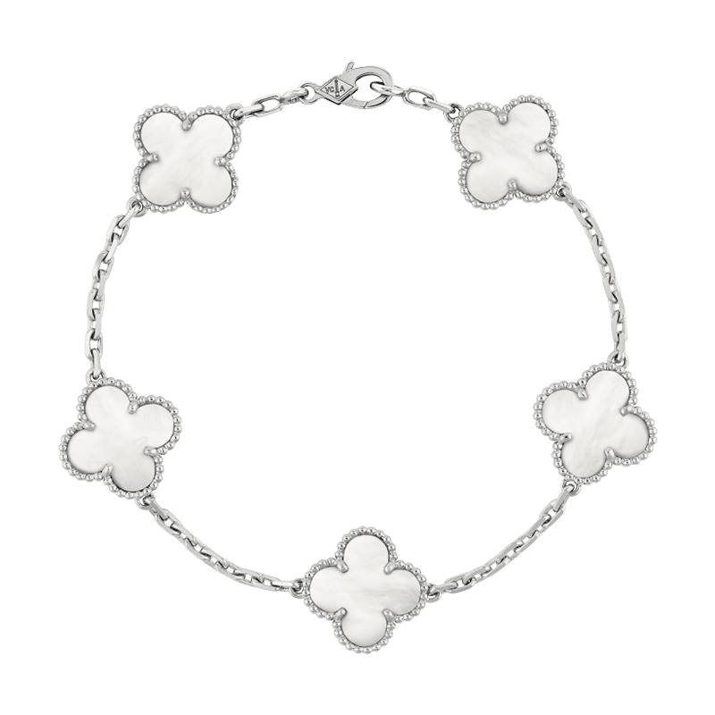 18K Van Cleef & Arpels Vintage Alhambra Five Motifs Pearl Clover Bracelet