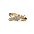 18K Tiffany Yellow Gold Knot Double Row Diamonds Ring