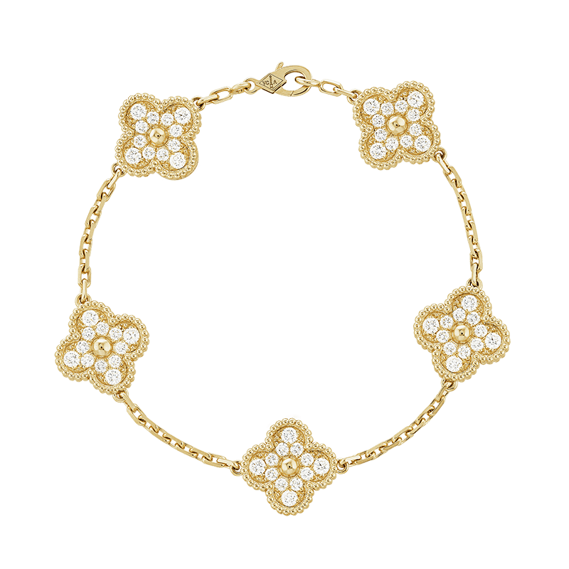18K Van Cleef & Arpels Vintage Alhambra Diamonds Clover Bracelet