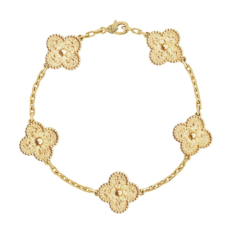 18K Van Cleef & Arpels Yellow Gold Five Motifs Clover Bracelet
