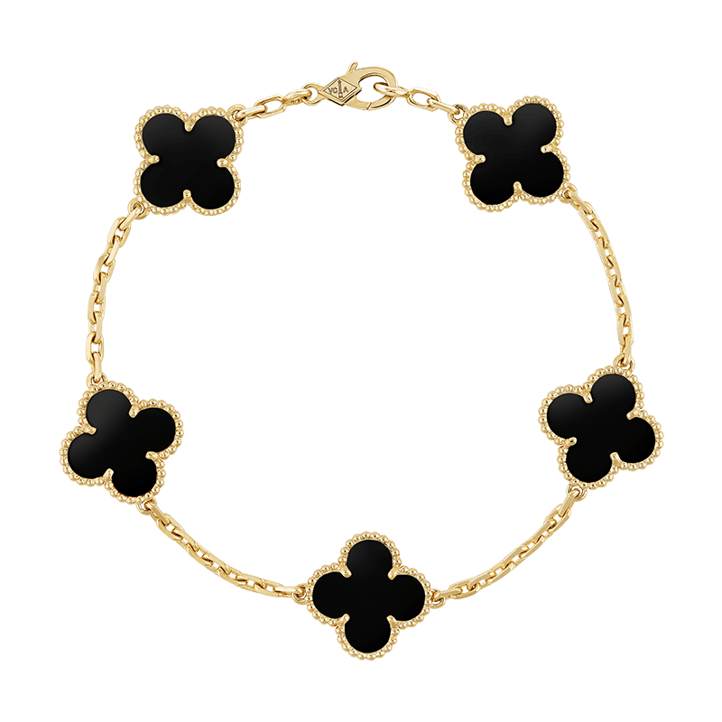 18K Van Cleef & Arpels Vintage Alhambra Five Motifs Black Clover Bracelet