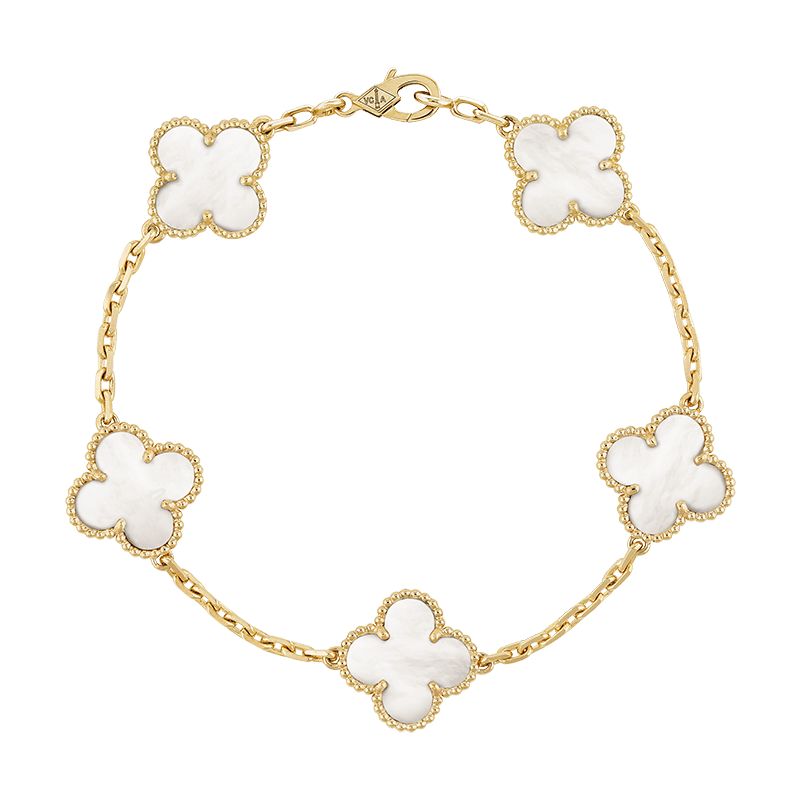 18K Van Cleef & Arpels Vintage Alhambra Five Motifs Pearl Clover Bracelet