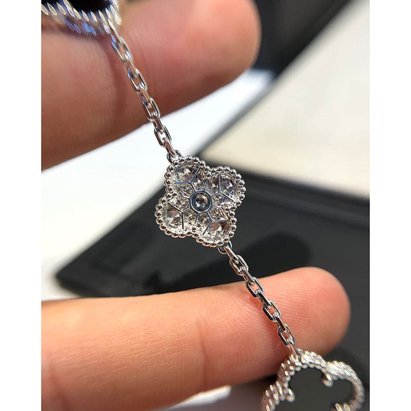 18K Van Cleef & Arpels Vintage Alhambra Five Motifs Black Diamonds Clover Bracelet