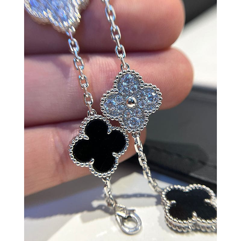 18K Van Cleef & Arpels Vintage Alhambra Five Motifs Black Diamonds Clover Bracelet