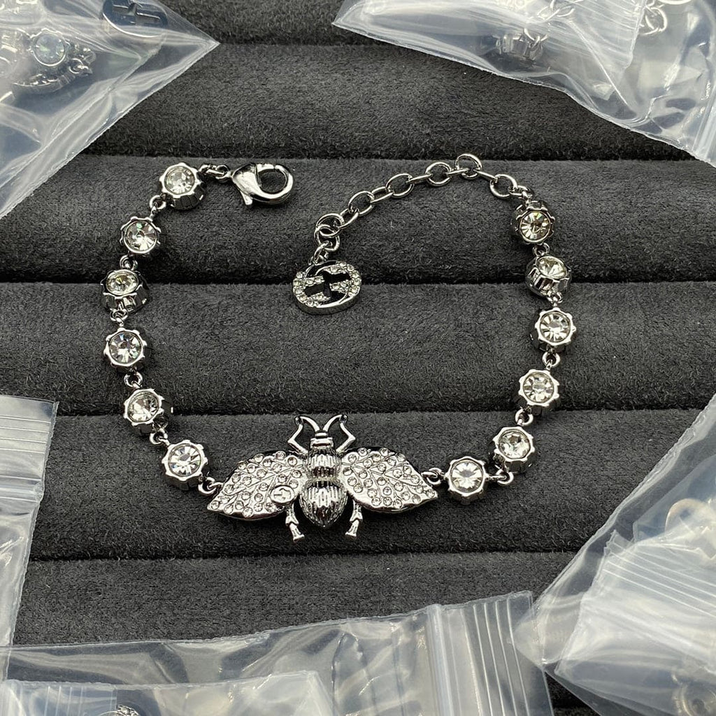 18K Gucci Interlocking G Bee Crystals Bracelet