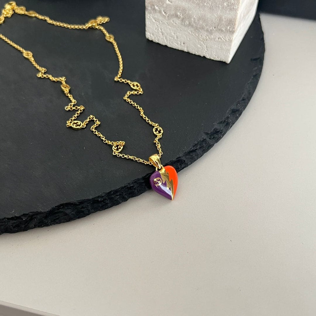 18K Gucci Interlocking G Heart Lightning Charm Necklace